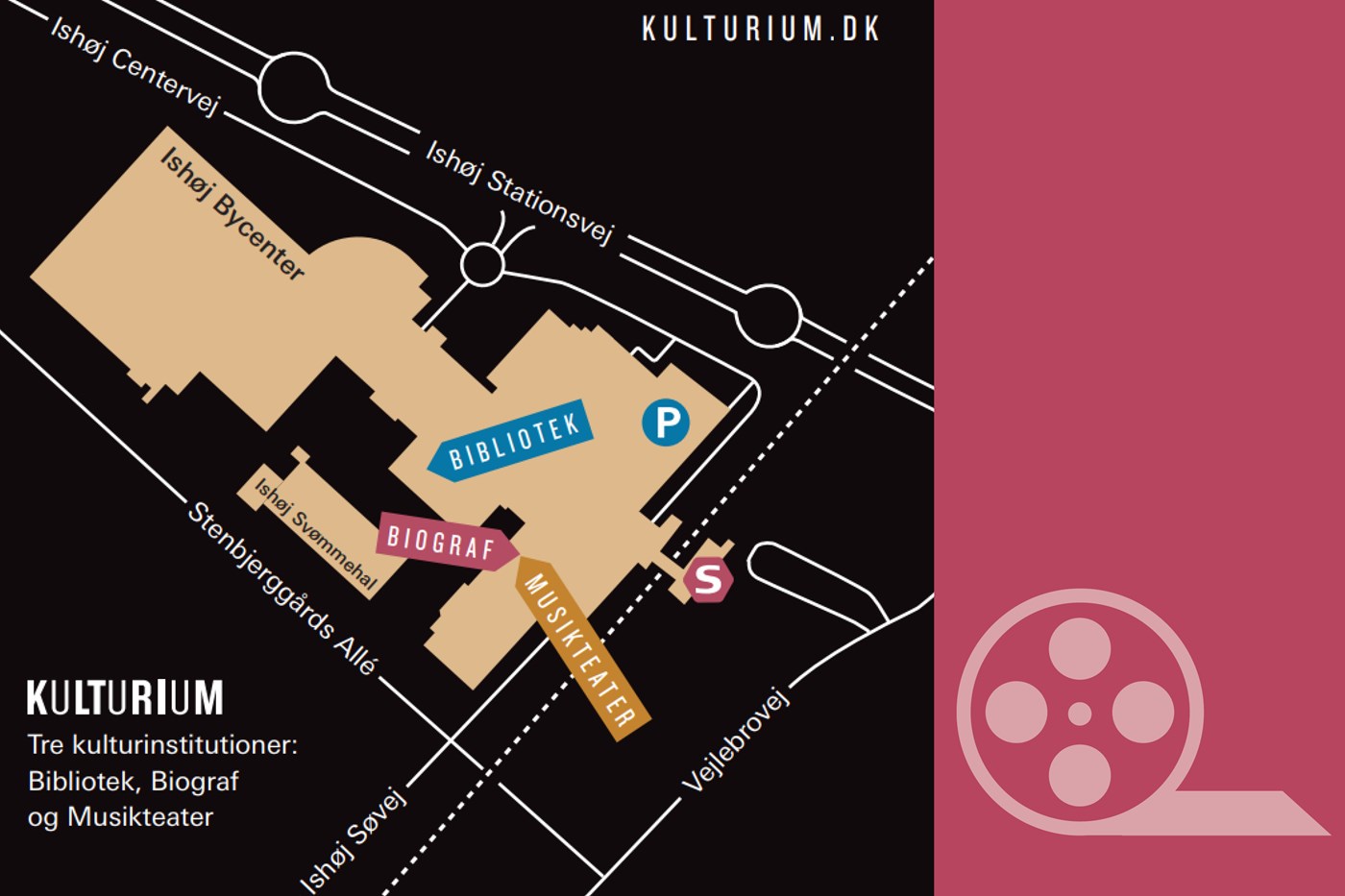 Kulturium består af tre kulturinstitutioner: Bibliotek, biograf og musikteater.